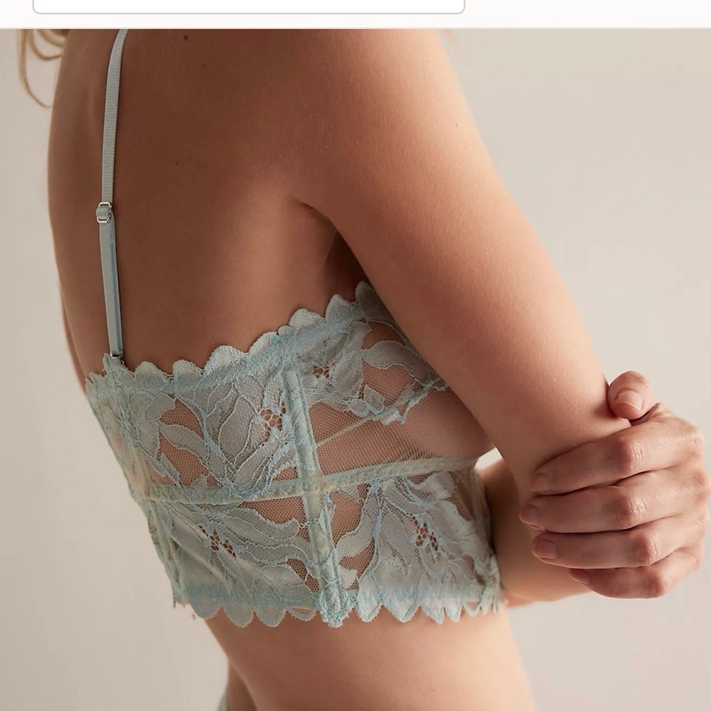 Free People Light Blue Lace Longline Bra